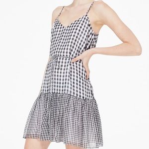 CAMI NYC MARLA BLACK MINI GINGHAM Silk Spaghetti strap v-neck Dress XS
